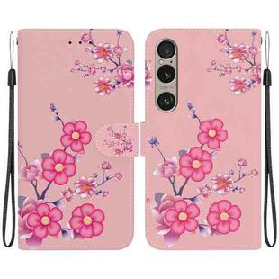 For Sony Xperia 1 VI Crystal Texture Colored Drawing Leather Phone Case(Cherry Blossoms)