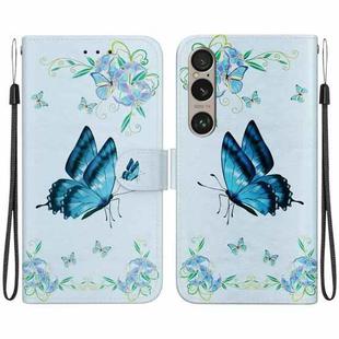 For Sony Xperia 1 VI Crystal Texture Colored Drawing Leather Phone Case(Blue Pansies)