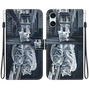 For Sony Xperia 5 VI Crystal Texture Colored Drawing Leather Phone Case(Cat Tiger Reflection)