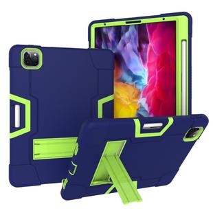 For iPad Pro 12.9 2021 / 2020 / 2019 Contrast Color Silicone + PC Protective Tablet Case with Holder(Navy Blue + Green)