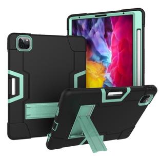 For iPad Pro 12.9 2021 / 2020 / 2019 Contrast Color Silicone + PC Protective Tablet Case with Holder(Black + Mint Green)