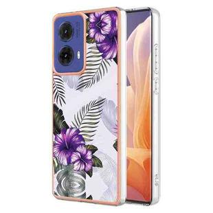 For Motorola Moto G85 Electroplating IMD TPU Phone Case(Purple Flower)