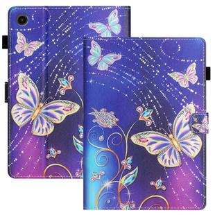 For Samsung Galaxy Tab A9 Coloured Drawing Stitching Smart PU Tablet Case with Sleep / Wake-up Function(Butterfly)