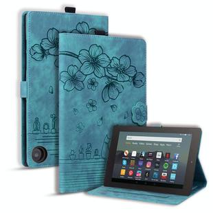 For Amazon Fire Max 11 2023 Cartoon Sakura Cat Embossed Leather Tablet Case(Green)