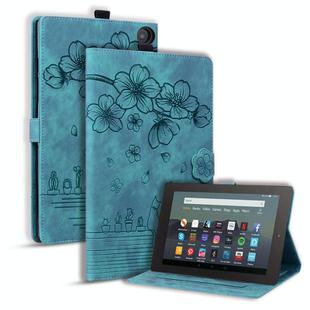 For Amazon Fire HD8 2020 / 2022 Cartoon Sakura Cat Embossed Leather Tablet Case(Green)