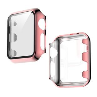 For Apple Watch Series 3 & 2 & 1  42mm Electroplated PC Case + Tempered Film Integrated Protective Cover(Pink)