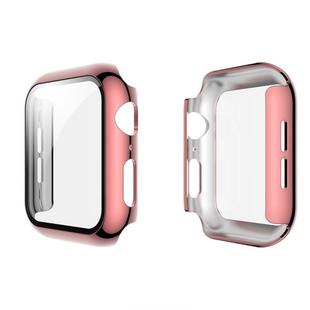 For Apple Watch Series 5 & 4 44mm Electroplated PC Case + Tempered Film Integrated Protective Cover(Pink)