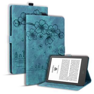 For Amazon Kindle 6.0 11th 2022 Cartoon Sakura Cat Embossed Smart Leather Tablet Case(Green)