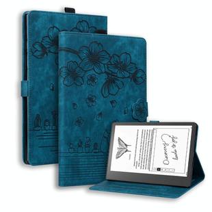 For Amazon Kindle Scribe 10.2 2022 Cartoon Sakura Cat Embossed Smart Leather Tablet Case(Blue)