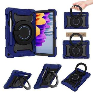 For Samsung Galaxy Tab S9 Armor Portable Rotating Ring Holder Silicone Tablet Case(Navy Blue)