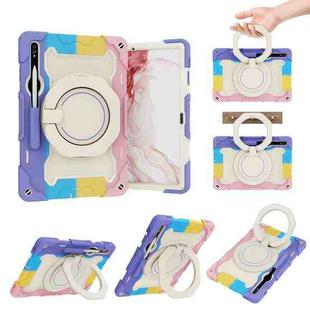 For Samsung Galaxy Tab S9+ Armor Portable Rotating Ring Holder Silicone Tablet Case(Colorful Pink)