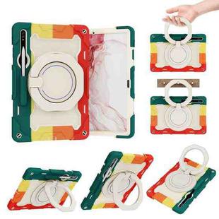 For Samsung Galaxy Tab S9+ Armor Portable Rotating Ring Holder Silicone Tablet Case(Colorful Red)