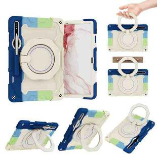 For Samsung Galaxy Tab S9+ Armor Portable Rotating Ring Holder Silicone Tablet Case(Colorful Blue)