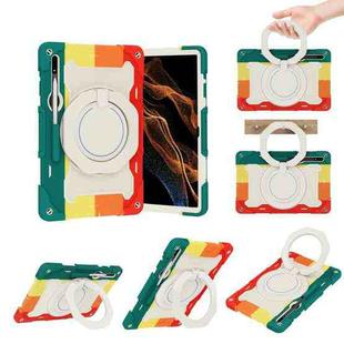 For Samsung Galaxy Tab S9 Ultra Armor Portable Rotating Ring Holder Silicone Tablet Case(Colorful Red)