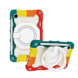 For Samsung Galaxy Tab A9 Armor Portable Rotating Ring Holder Silicone Tablet Case(Colorful Red)