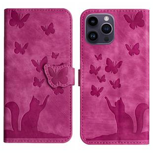 For iPhone 13 Pro Max Butterfly Cat Embossing Flip Leather Phone Case(Pink)