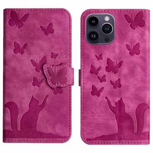 For iPhone 13 Pro Butterfly Cat Embossing Flip Leather Phone Case(Pink)