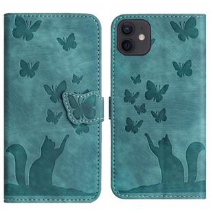 For iPhone 12 / 12 Pro Butterfly Cat Embossing Flip Leather Phone Case(Wathet)