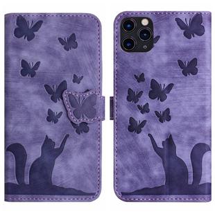 For iPhone 11 Pro Max Butterfly Cat Embossing Flip Leather Phone Case(Purple)