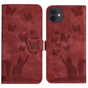 For iPhone 11 Butterfly Cat Embossing Flip Leather Phone Case(Red)