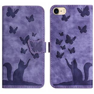 For iPhone SE 2022 / 2020 / 8 / 7 Butterfly Cat Embossing Flip Leather Phone Case(Purple)