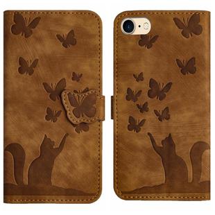 For iPhone SE 2022 / 2020 / 8 / 7 Butterfly Cat Embossing Flip Leather Phone Case(Brown)