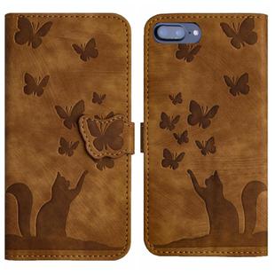 For iPhone 8 Plus / 7 Plus Butterfly Cat Embossing Flip Leather Phone Case(Brown)