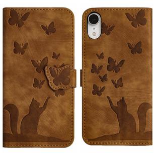 For iPhone XR Butterfly Cat Embossing Flip Leather Phone Case(Brown)