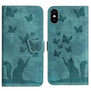 For iPhone XS Max Butterfly Cat Embossing Flip Leather Phone Case(Wathet)