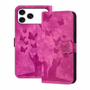 For iPhone 17 Pro Max Butterfly Cat Embossing Flip Leather Phone Case(Pink)