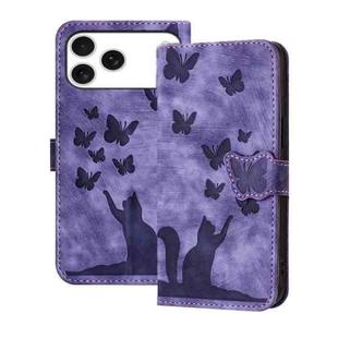 For iPhone 17 Pro Butterfly Cat Embossing Flip Leather Phone Case(Purple)
