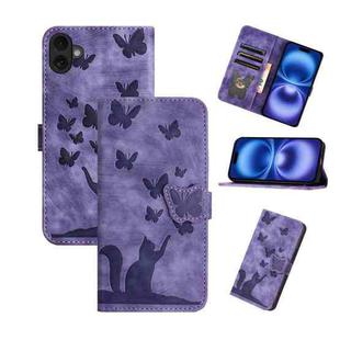 For iPhone 17 Butterfly Cat Embossing Flip Leather Phone Case(Purple)