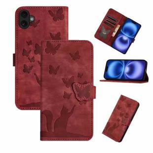 For iPhone 17 Butterfly Cat Embossing Flip Leather Phone Case(Red)