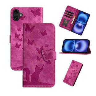 For iPhone 17 Butterfly Cat Embossing Flip Leather Phone Case(Pink)