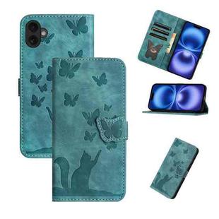 For iPhone 17 Butterfly Cat Embossing Flip Leather Phone Case(Wathet)