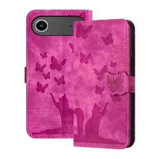 For iPhone 17 Air Butterfly Cat Embossing Flip Leather Phone Case(Pink)