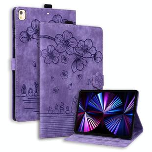 For iPad 10.2 2021 / 10.5 2019 Cartoon Sakura Cat Embossed Smart Leather Tablet Case(Purple)