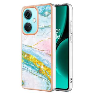 For OnePlus Nord CE3 Electroplating Marble Dual-side IMD Phone Case(Green 004)