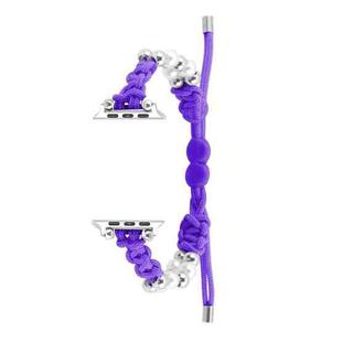 For Apple Watch SE 2023 44mm Paracord Row Beads Drawstring Braided Watch Band(Purple)