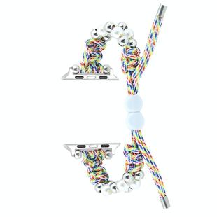For Apple Watch Series 9 45mm Paracord Row Beads Drawstring Braided Watch Band(Rainbow)