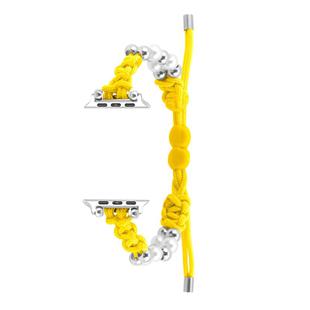 For Apple Watch Series 9 41mm Paracord Row Beads Drawstring Braided Watch Band(Yellow)