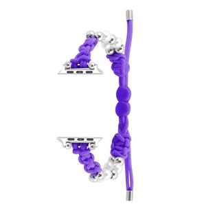 For Apple Watch SE 2022 44mm Paracord Row Beads Drawstring Braided Watch Band(Purple)