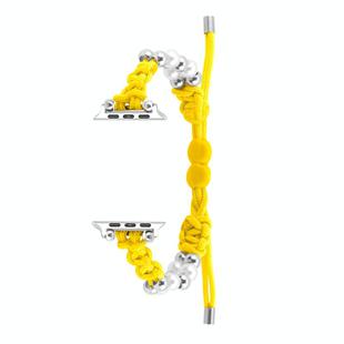 For Apple Watch Series 3 38mm Paracord Row Beads Drawstring Braided Watch Band(Yellow)