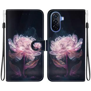 For Huawei nova Y70 Plus Crystal Texture Colored Drawing Leather Phone Case(Purple Peony)