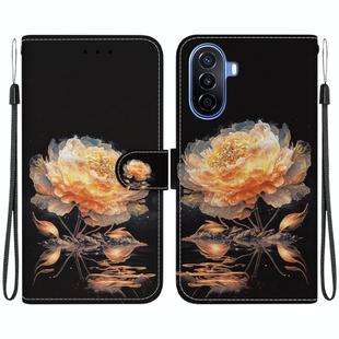 For Huawei nova Y70 Plus Crystal Texture Colored Drawing Leather Phone Case(Gold Peony)