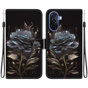 For Huawei nova Y70 Plus Crystal Texture Colored Drawing Leather Phone Case(Black Rose)