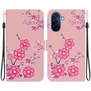 For Huawei nova Y70 Plus Crystal Texture Colored Drawing Leather Phone Case(Cherry Blossoms)