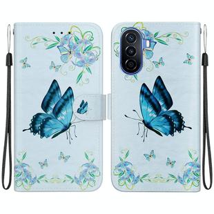 For Huawei nova Y70 Plus Crystal Texture Colored Drawing Leather Phone Case(Blue Pansies)