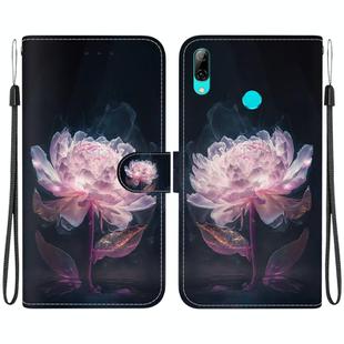 For Huawei P Smart 2019 Crystal Texture Colored Drawing Leather Phone Case(Purple Peony)