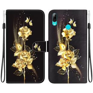 For Huawei P Smart 2019 Crystal Texture Colored Drawing Leather Phone Case(Gold Butterfly Rose)